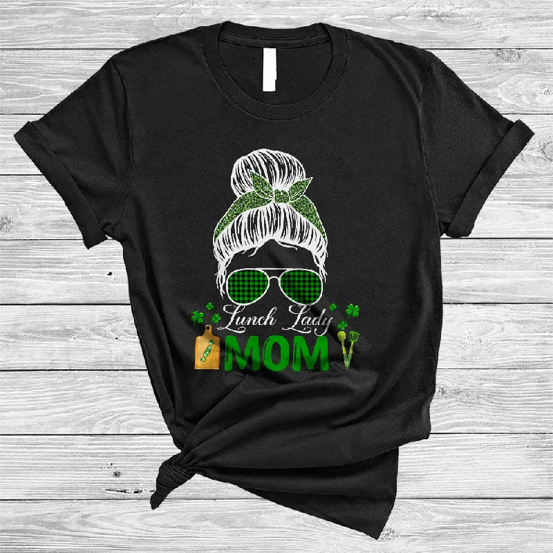 Lunch Lady Mom, Awesome St. Patrick's Day Green Leopard Plaid Bun Hair Women, Shamrocks T-Shirt Silk Blend Satin Velvet Lunch Lady Mom, Awesome St. Patrick's Day Green Leopard Plaid Bun Hair Women, Shamrocks T-Shirt Silk Blend Satin Velvet
