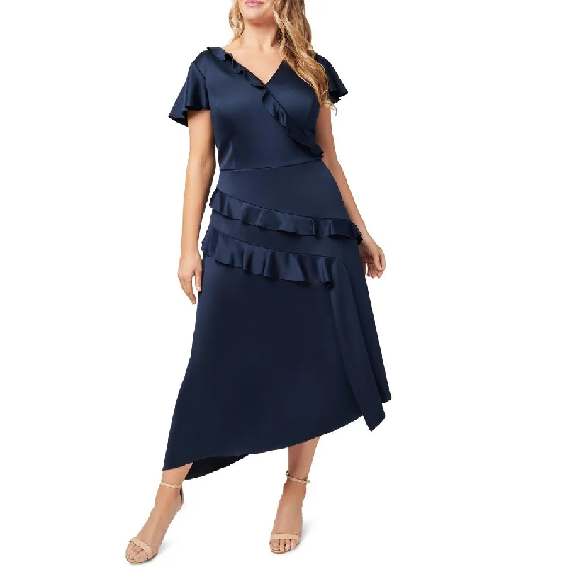 Womens Satin Ruffled Cocktail and Party Dress Tunics New arrival