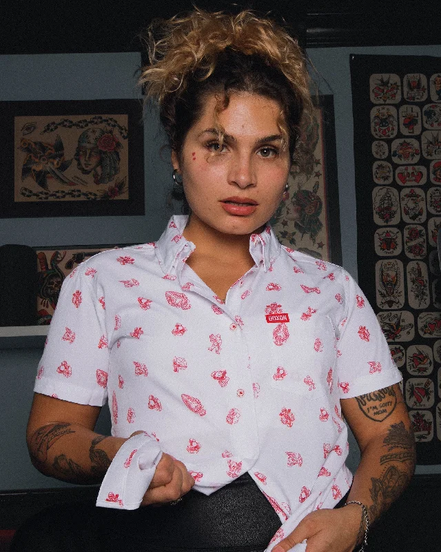 Women's Reaper Madness Party Shirt - Red Zippered Front Buttoned Front Snap Front