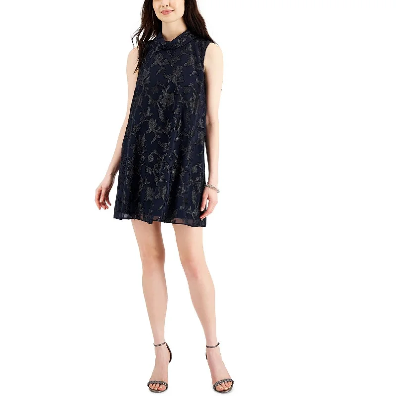 Petites Womens Metallic Mini Cocktail and Party Dress Tunics Evening elegant
