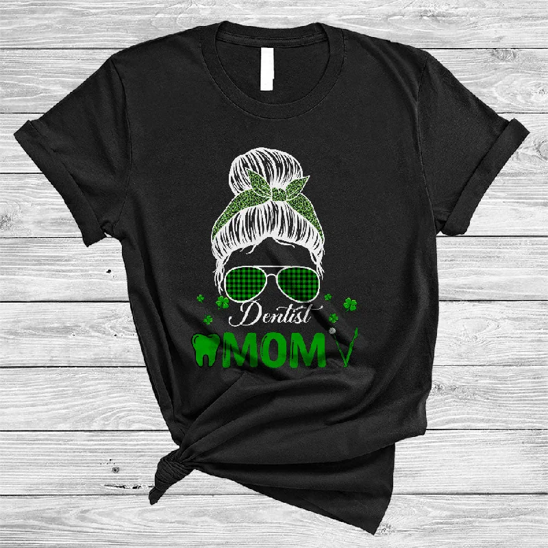 Dentist Mom, Awesome St. Patrick's Day Green Leopard Plaid Bun Hair Women, Shamrocks T-Shirt Striped Floral Plaid Dentist Mom, Awesome St. Patrick's Day Green Leopard Plaid Bun Hair Women, Shamrocks T-Shirt Striped Floral Plaid