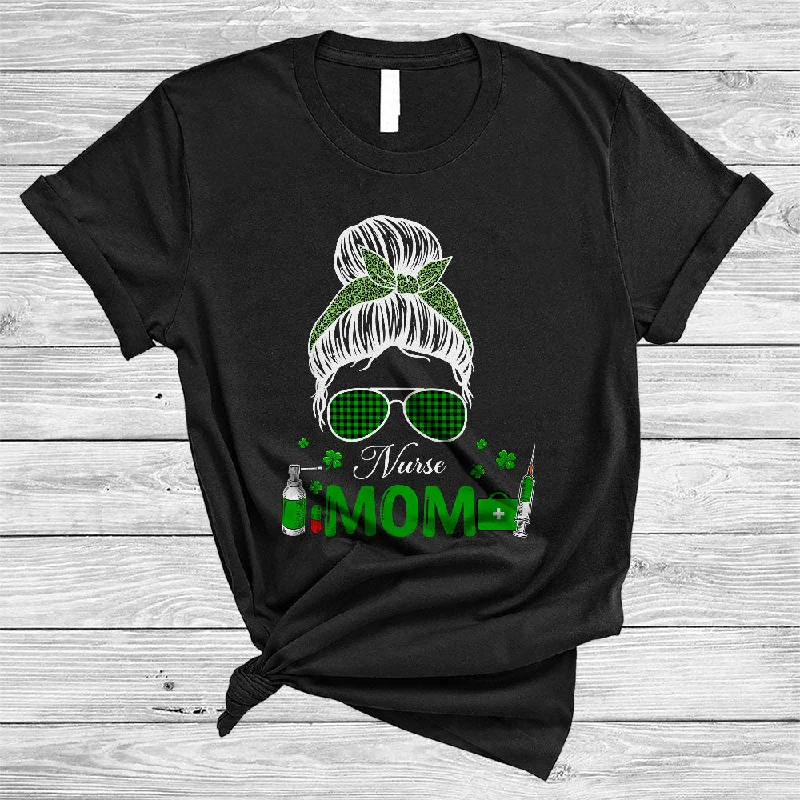 Nurse Mom, Awesome St. Patrick's Day Green Leopard Plaid Bun Hair Women, Shamrocks T-Shirt Beaded Sequined Faux Fur Nurse Mom, Awesome St. Patrick's Day Green Leopard Plaid Bun Hair Women, Shamrocks T-Shirt Beaded Sequined Faux Fur