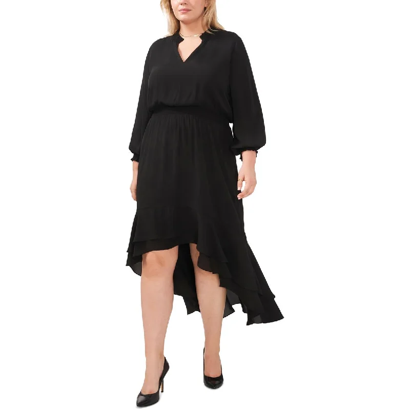 Plus Womens Bishop Sleeve Hi-Low Cocktail and Party Dress Tunics Modern contemporary