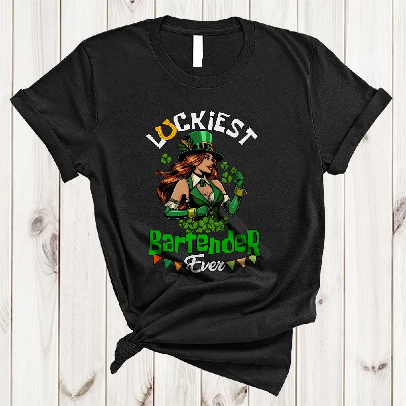 Luckiest Bartender Ever, Wonderful St. Patrick's Day Irish Girl Women, Lucky Shamrock Horseshoe T-Shirt Ribbed Striped Patterned Luckiest Bartender Ever, Wonderful St. Patrick's Day Irish Girl Women, Lucky Shamrock Horseshoe T-Shirt Ribbed Striped Patterned