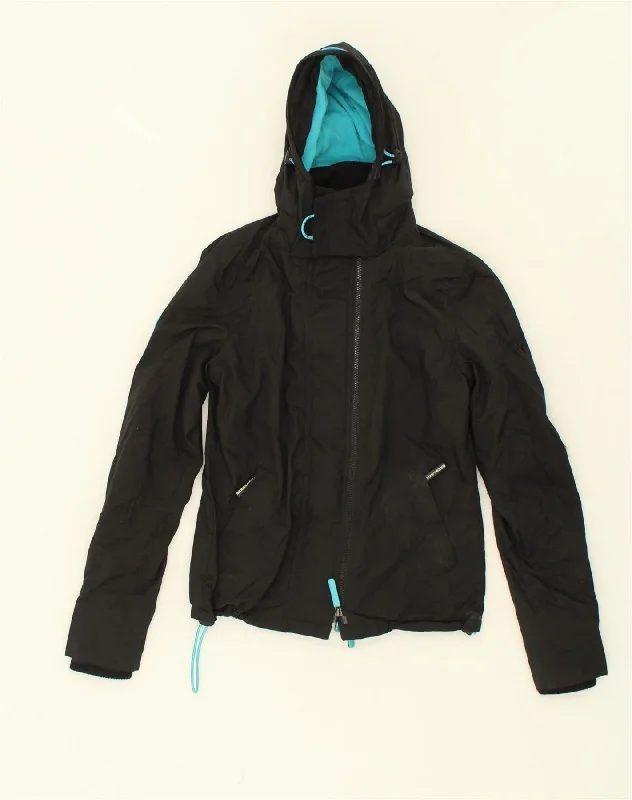 SUPERDRY Womens Hooded Windbreaker Jacket UK 10 Small Black Nylon Satin Fabric Silk Fabric Chiffon Fabric SUPERDRY Womens Hooded Windbreaker Jacket UK 10 Small Black Nylon Satin Fabric Silk Fabric Chiffon Fabric