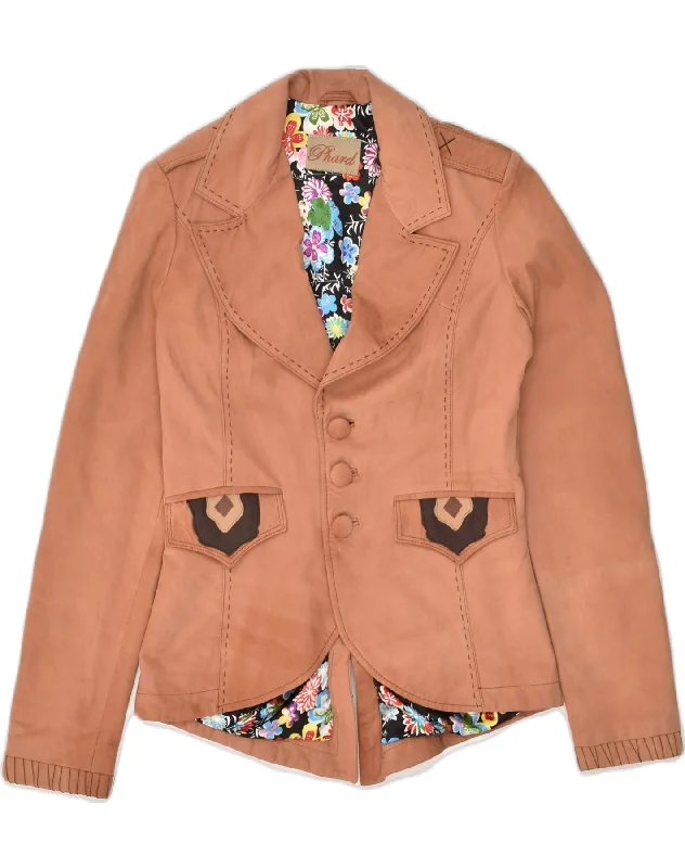 PHARD Womens Suede 3 Button Blazer Jacket UK 12 Medium Brown Collared Jacket Crew Neck Jacket Turtle Neck Jacket PHARD Womens Suede 3 Button Blazer Jacket UK 12 Medium Brown Collared Jacket Crew Neck Jacket Turtle Neck Jacket