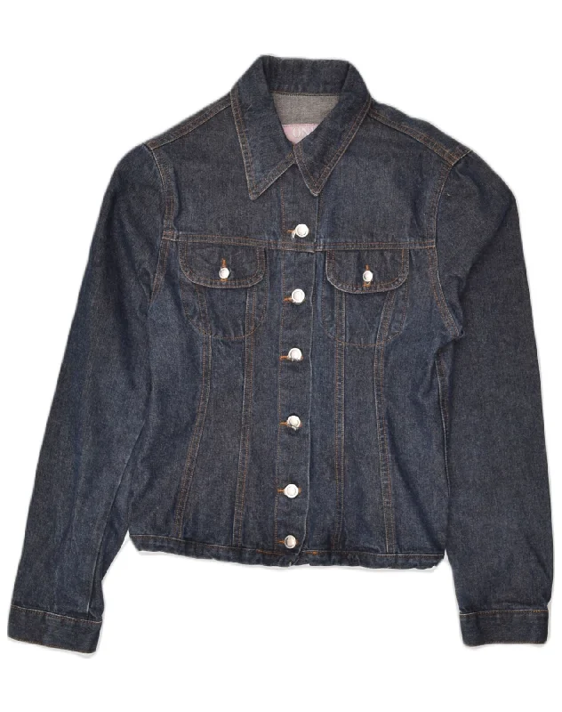 ONYX Womens Graphic Denim Jacket UK 10 Small Navy Blue Cotton One-Shoulder Jacket Off-the-Shoulder Jacket Asymmetrical Jacket ONYX Womens Graphic Denim Jacket UK 10 Small Navy Blue Cotton One-Shoulder Jacket Off-the-Shoulder Jacket Asymmetrical Jacket