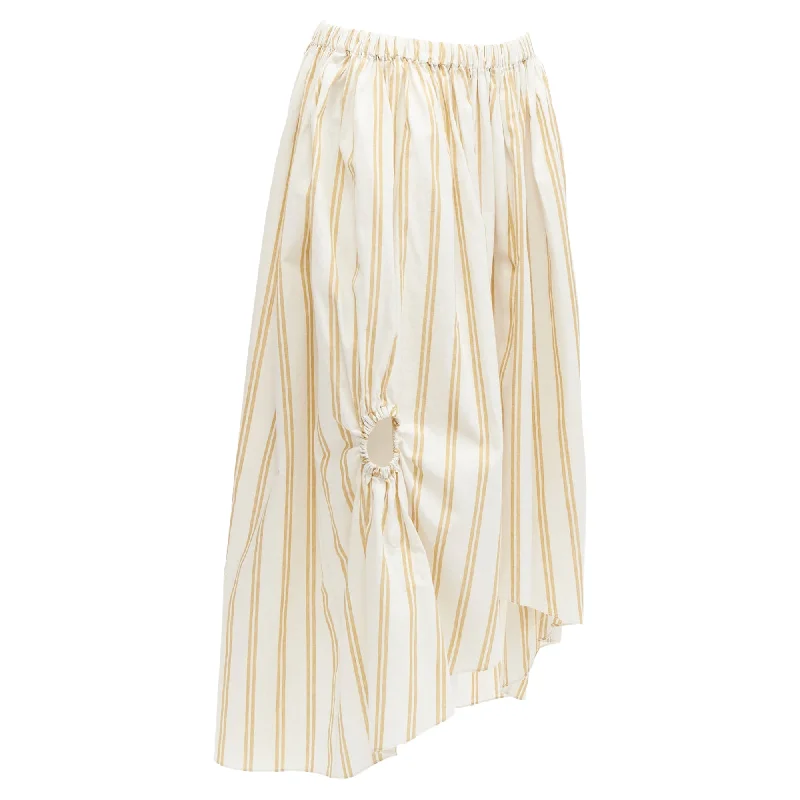 Oscar De La Renta cotton linen ruched cutout striped balloon skirt tiered skirt playful Oscar De La Renta cotton linen ruched cutout striped balloon skirt tiered skirt playful