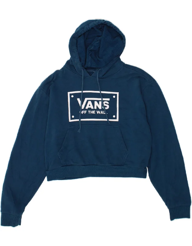 VANS Womens Crop Graphic Hoodie Jumper UK 14 Medium Blue Hoodie with Puffed Sleeves Voluminous Trendy VANS Womens Crop Graphic Hoodie Jumper UK 14 Medium Blue Hoodie with Puffed Sleeves Voluminous Trendy