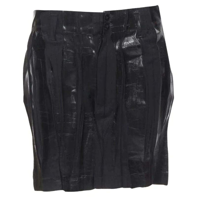 Issey Miyake lacquer pleated mini skirt denim skirt classic