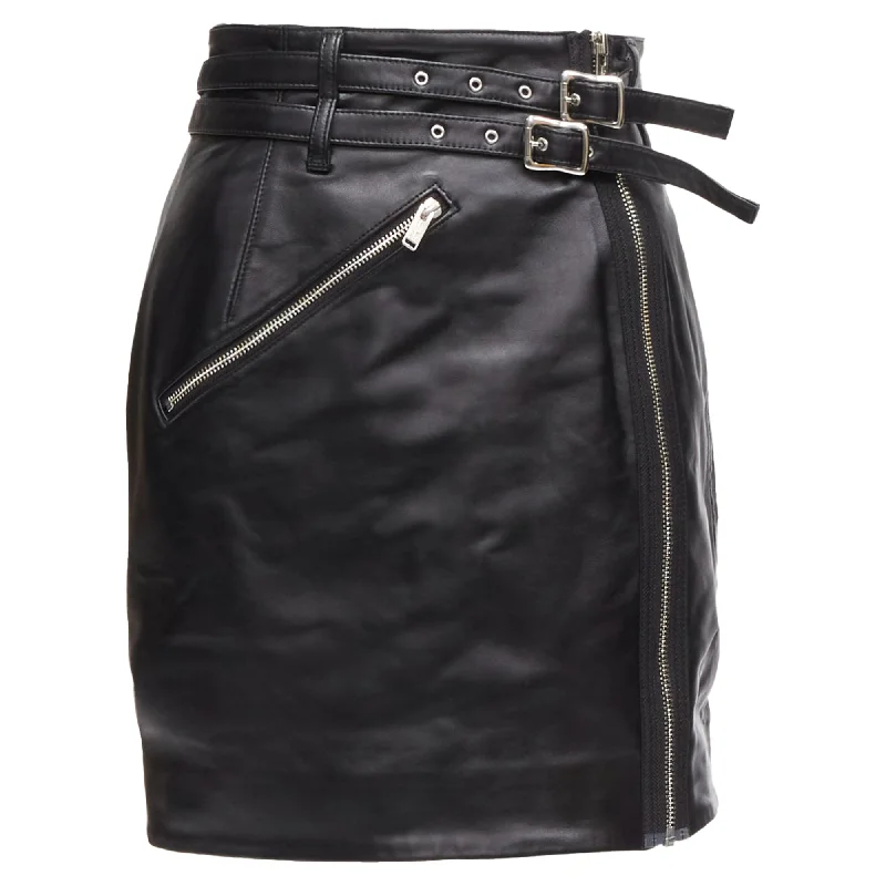 Undercover sheep leather zip motorcycle biker skirt silk skirt luxurious