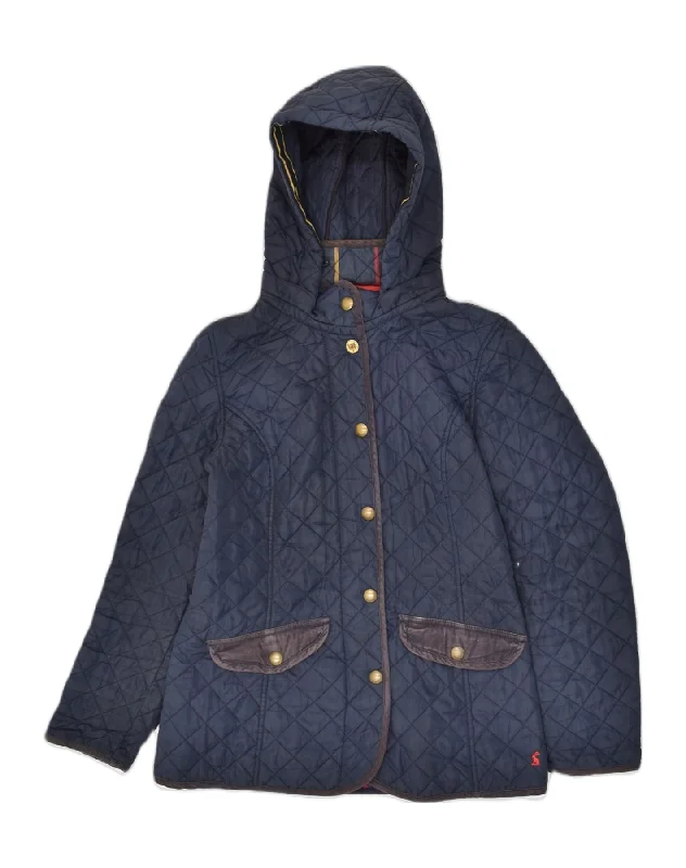 JOULES Womens Hooded Quilted Jacket UK 10 Small Navy Blue Cotton Plaid Jacket Tartan Jacket Houndstooth Jacket JOULES Womens Hooded Quilted Jacket UK 10 Small Navy Blue Cotton Plaid Jacket Tartan Jacket Houndstooth Jacket