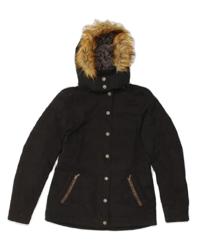 FAT FACE Womens Hooded Padded Jacket UK 8 Small Black Polyester Nylon Fabric Polyester Fabric Spandex Fabric FAT FACE Womens Hooded Padded Jacket UK 8 Small Black Polyester Nylon Fabric Polyester Fabric Spandex Fabric