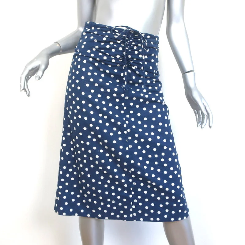 A.P.C. Ruched Skirt Blue Polka Dot Cotton-Linen Size 34 high slit skirt