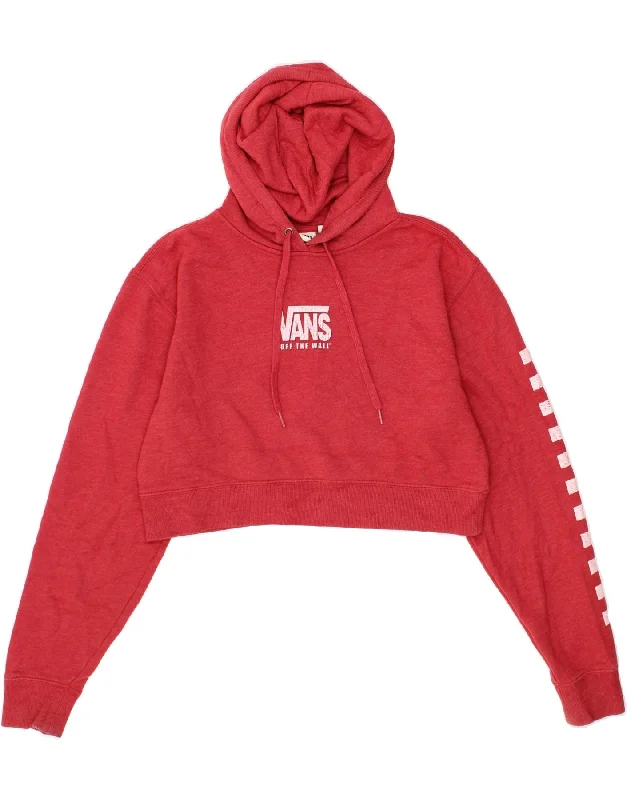 VANS Womens Crop Graphic Hoodie Jumper UK 14 Medium Red Cotton Hoodie with Raglan Sleeves Sporty Comfortable