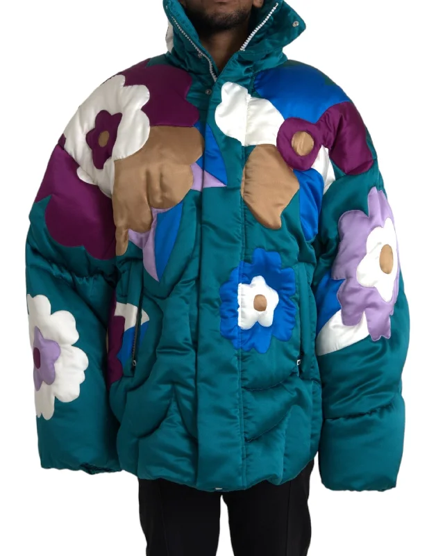 Multicolor Floral Windbreaker Puffer Jacket Fleece Fabric Down Fabric Feather Fabric Multicolor Floral Windbreaker Puffer Jacket Fleece Fabric Down Fabric Feather Fabric