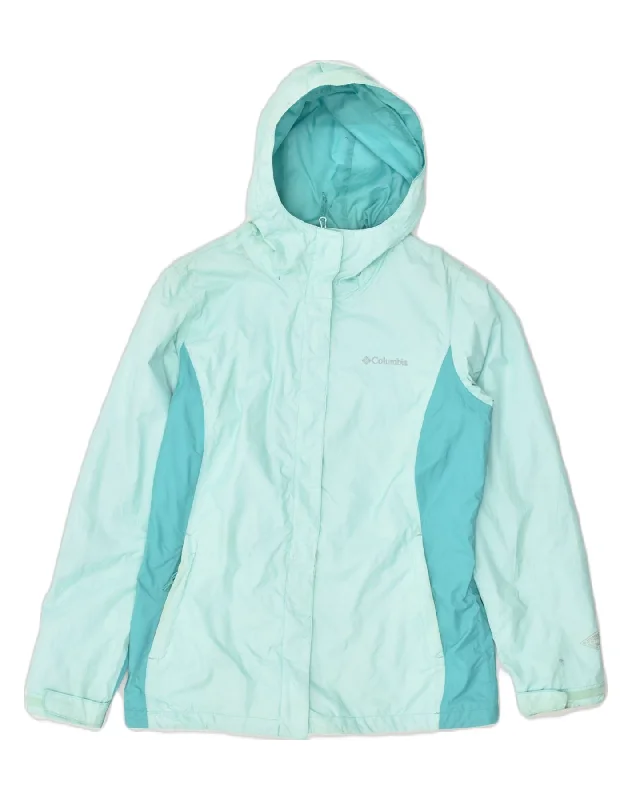 COLUMBIA Womens Hooded Rain Jacket UK 14 Medium Blue Colourblock Nylon Hooded Jacket Caped Jacket Shawl Collar Jacket COLUMBIA Womens Hooded Rain Jacket UK 14 Medium Blue Colourblock Nylon Hooded Jacket Caped Jacket Shawl Collar Jacket