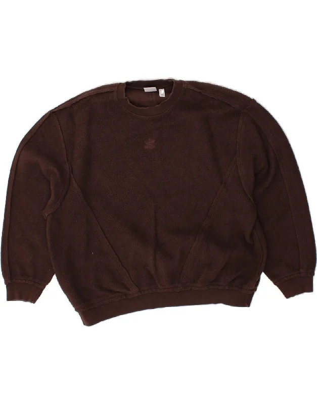 ADIDAS Womens Oversized Sweatshirt Jumper UK 12 Medium Brown Cotton Hoodie with Exposed Zipper Edgy Industrial ADIDAS Womens Oversized Sweatshirt Jumper UK 12 Medium Brown Cotton Hoodie with Exposed Zipper Edgy Industrial