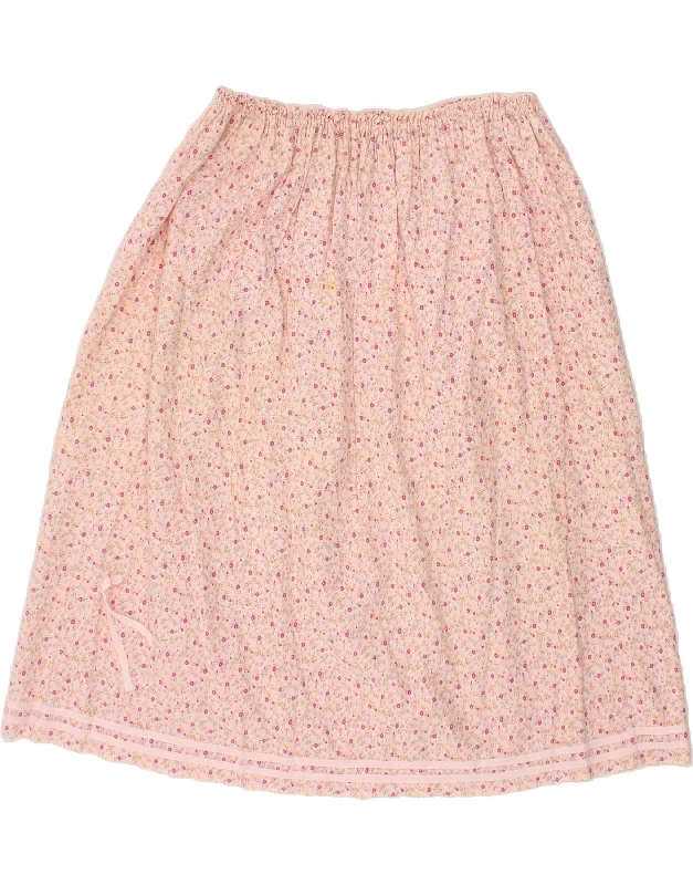 VINTAGE Womens A-Line Skirt W32 Large Pink Floral corduroy skirt textured