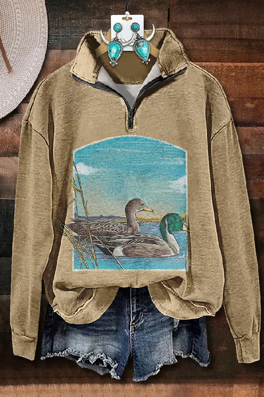 Casual Duck Zipper Sweatshirt Hoodie with Hood Adjustable Protection