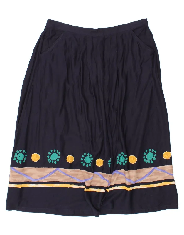 VINTAGE Womens A-Line Skirt UK 18 XL W36 Navy Blue Floral Viscose cashmere skirt soft VINTAGE Womens A-Line Skirt UK 18 XL W36 Navy Blue Floral Viscose cashmere skirt soft