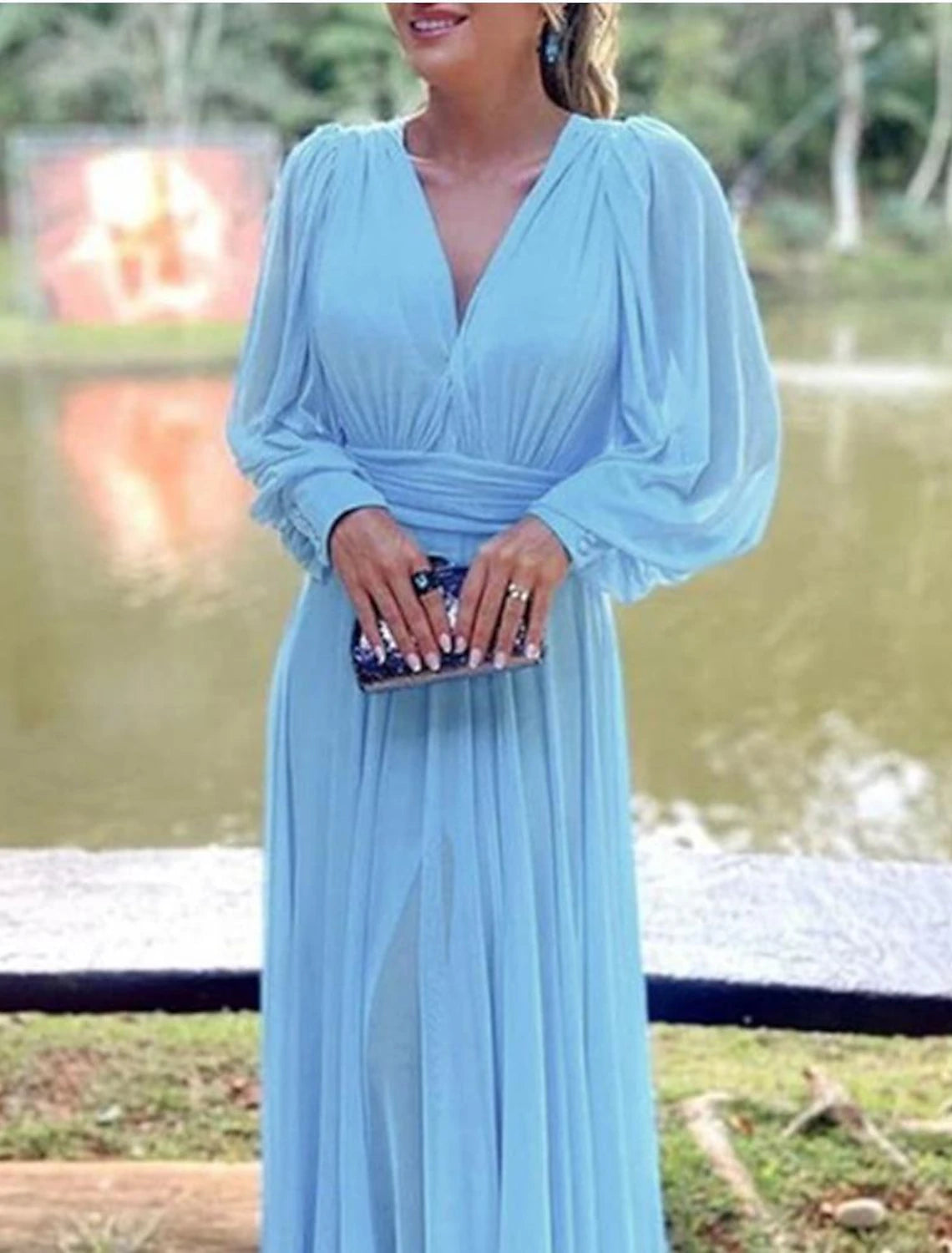 Jumpsuit / Pantsuit Mother of the Bride Dress Formal Wedding Guest Elegant V Neck Floor Length Chiffon Long Sleeve with Pleats Ruched Comfortable Wide-Leg Pants