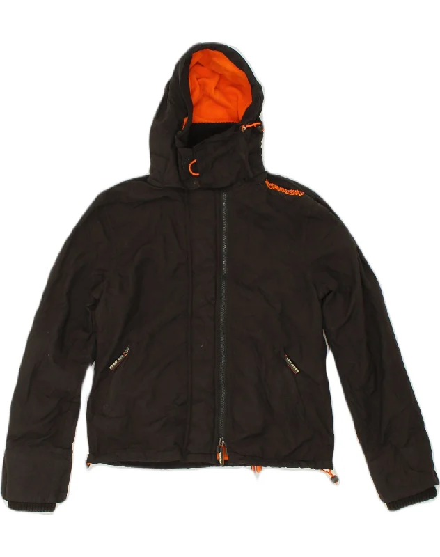 SUPERDRY Womens Hooded Windbreaker Jacket UK 14 Medium Black Nylon Faux Fur Fabric Real Fur Fabric Shearling Fabric SUPERDRY Womens Hooded Windbreaker Jacket UK 14 Medium Black Nylon Faux Fur Fabric Real Fur Fabric Shearling Fabric