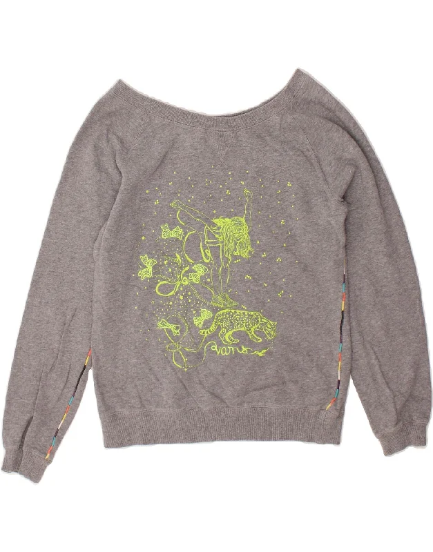 VANS Womens Graphic Sweatshirt Jumper UK 16 Large Grey Cotton Hoodie with Hem Detail Decorative Unique VANS Womens Graphic Sweatshirt Jumper UK 16 Large Grey Cotton Hoodie with Hem Detail Decorative Unique