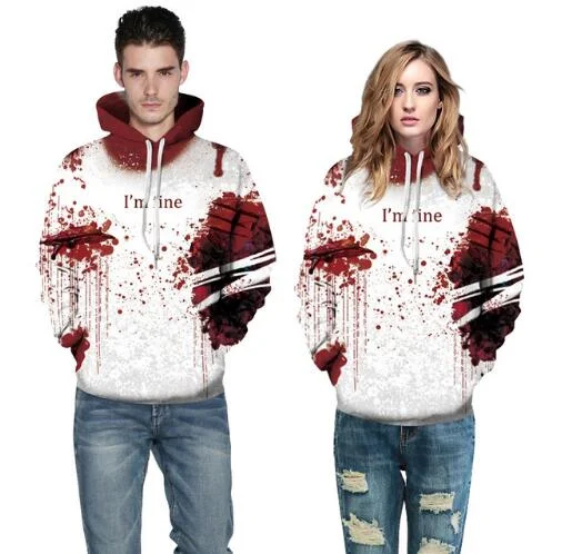 Humour Bloody 3D Print Hoodie Sweatshirt "I'm Fine" | Halloween Unisex Jumper Top Hoodie with Tied Waist Feminine Flattering Humour Bloody 3D Print Hoodie Sweatshirt "I'm Fine" | Halloween Unisex Jumper Top Hoodie with Tied Waist Feminine Flattering