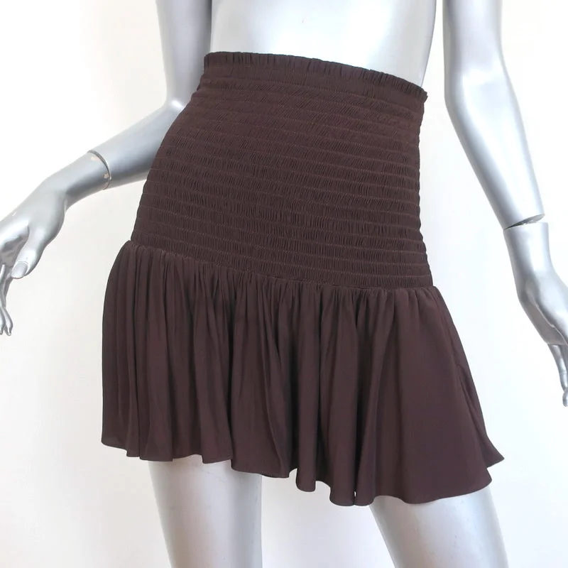 A.L.C. Smocked Mini Skirt Taryn Chocolate Matte Satin Size 6 chiffon skirt delicate