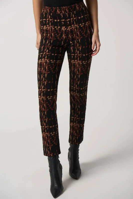 Plaid Slim-Fit Pants In Black/multi Trendy High-Waist Trousers