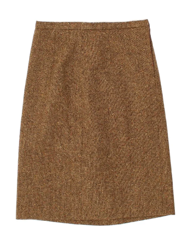 VINTAGE Womens A-Line Skirt W32 Large Brown silk skirt lustrous