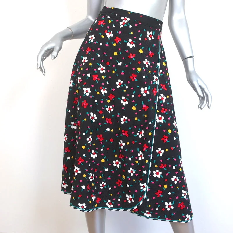 Marc Jacobs Midi Wrap Skirt Black Floral Print Silk Jacquard Size 0 patchwork skirt art Marc Jacobs Midi Wrap Skirt Black Floral Print Silk Jacquard Size 0 patchwork skirt art