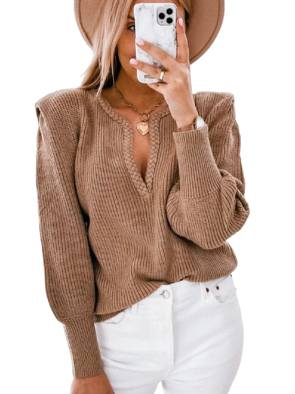 Woven Detail Knit Sweater Fitted Slim Tailored