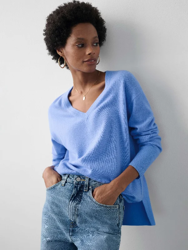 Cashmere Ribbed Trim V Neck