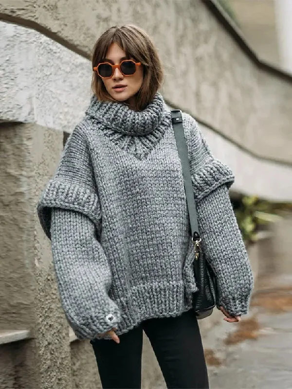 Znbbw Women Loose Turtleneck Sweater Tops Solid Elegant Long Sleeve Knitted Pullover 2023 Autumn Winter Oversized Warm Lady Knitwear