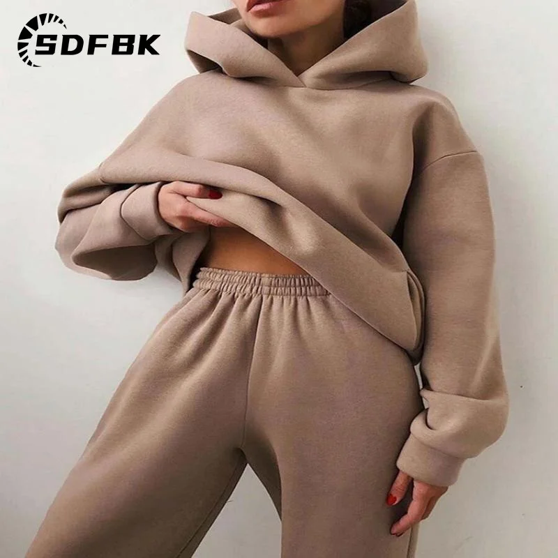 Znbbw Women Tracksuit Solid Casual Long Sleeve Sweatershirts with Trousers Suit Sports Hoodie Sportswear Winter 2023 Two Piece Sets