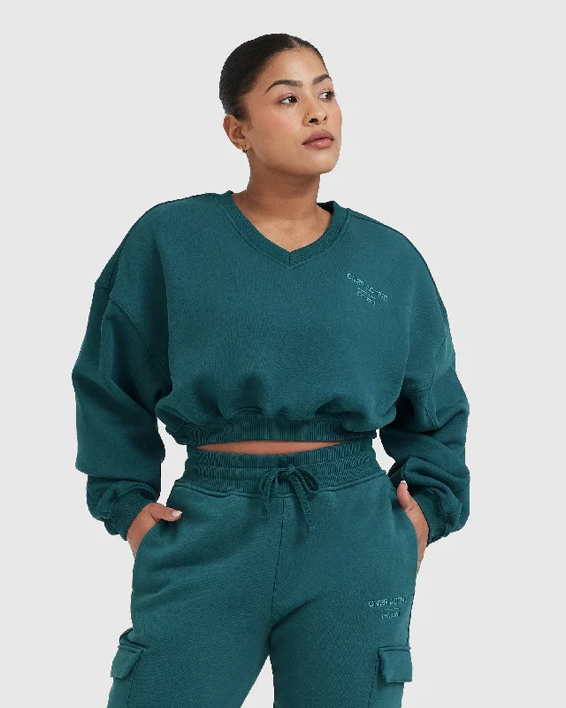 All Day Est 2020 Crop V-Neck Sweatshirt | Marine Teal