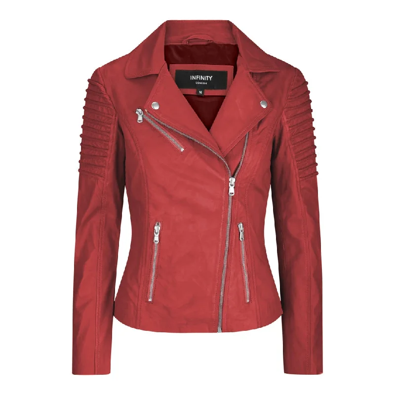 Women's Leather Red Biker Jacket