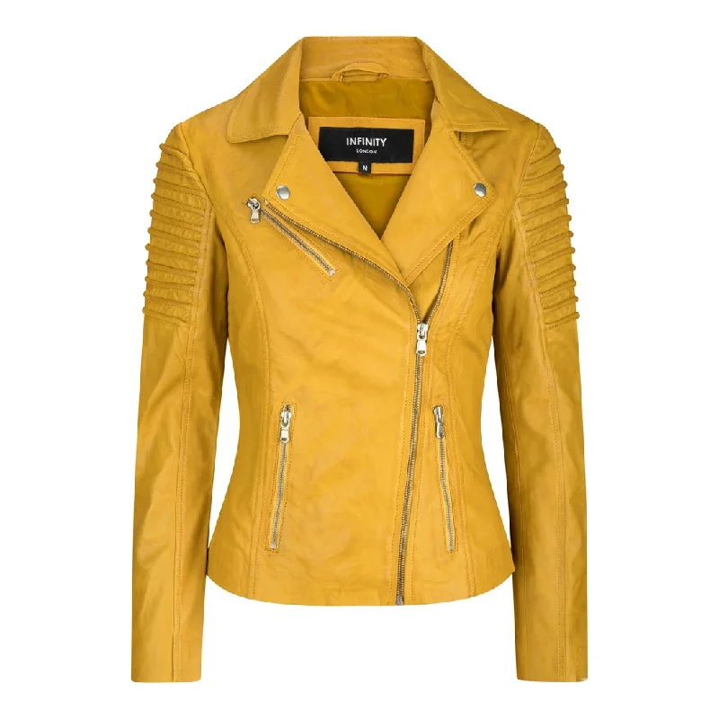 Women's Leather Yellow Biker Jacket