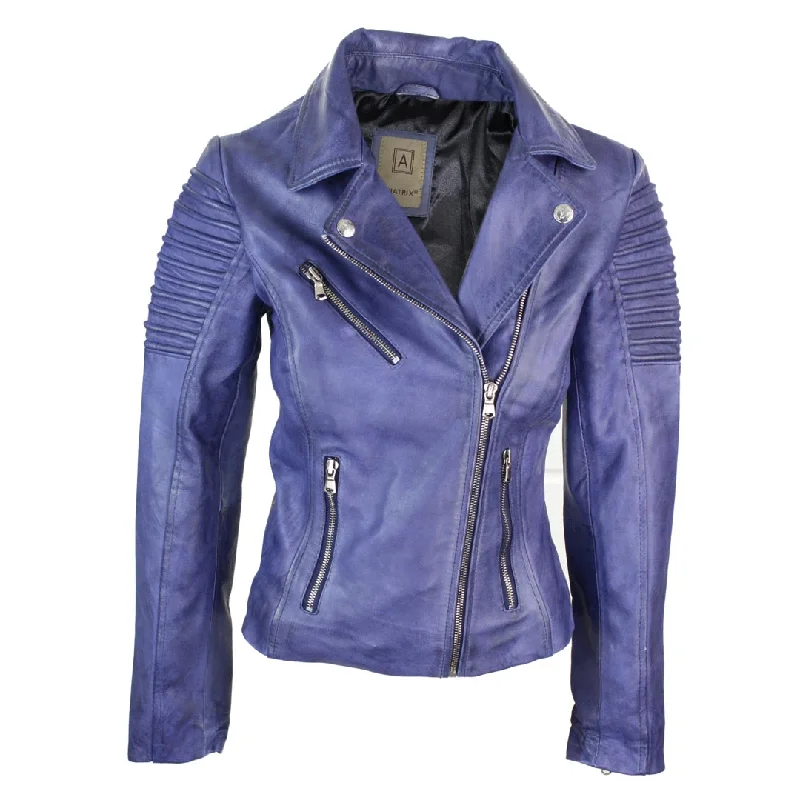 Women's Leather Blue Purple Biker Jacket