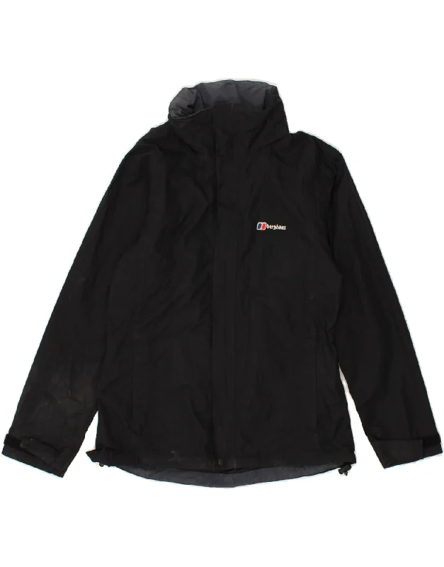 BERGHAUS Womens Hooded Windbreaker Jacket UK 16 Large Black Nylon