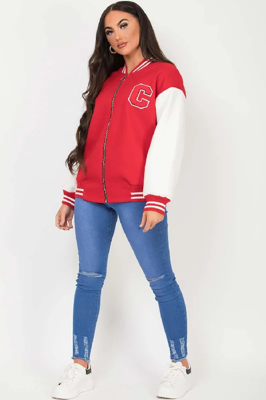 C Slogan Varsity Bomber Jacket Red