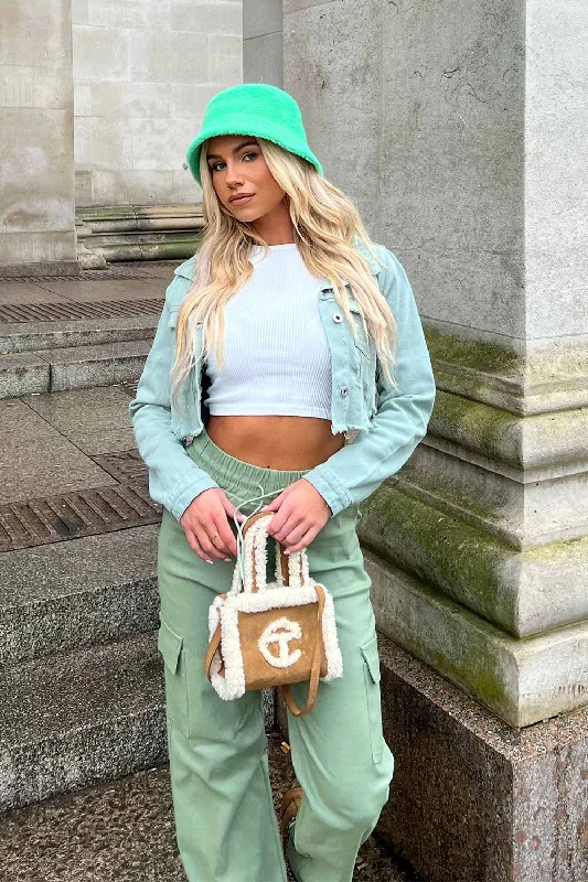 Cropped Denim Jacket Mint Green