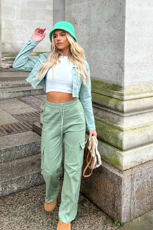 Cropped Denim Jacket Mint Green