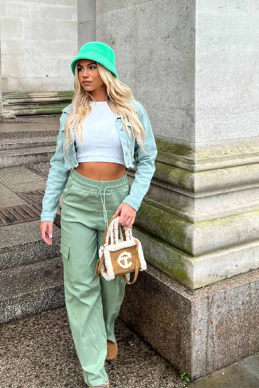 Cropped Denim Jacket Mint Green