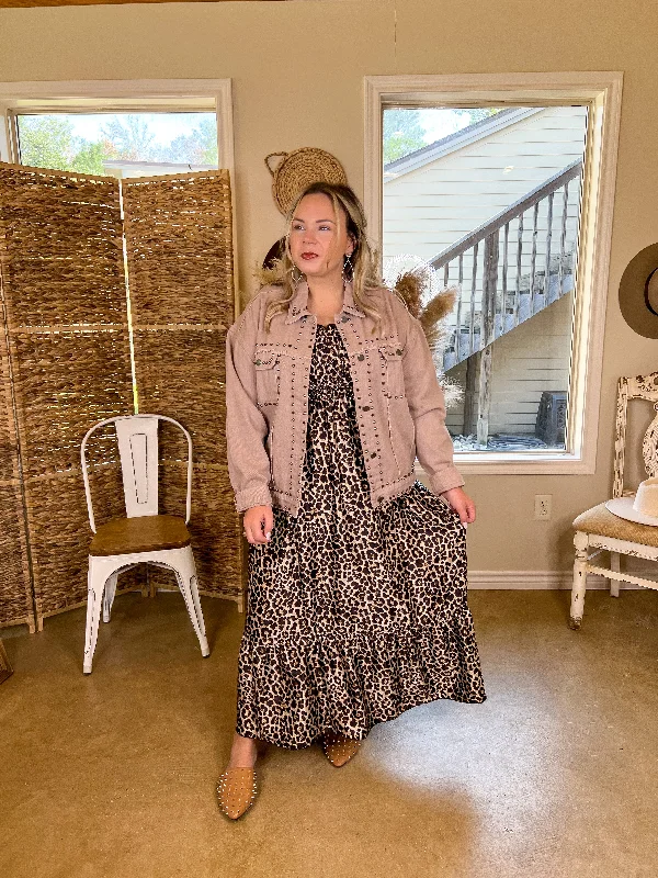 Always Impressed Cropped Denim Jacket with Silver Studs in Mauve Brown