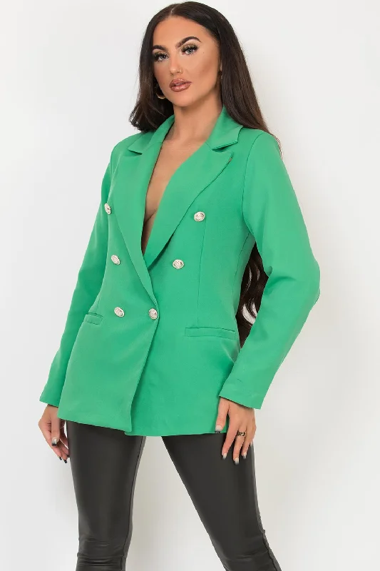 Green Double Breast Blazer Jacket With Gold Buttons