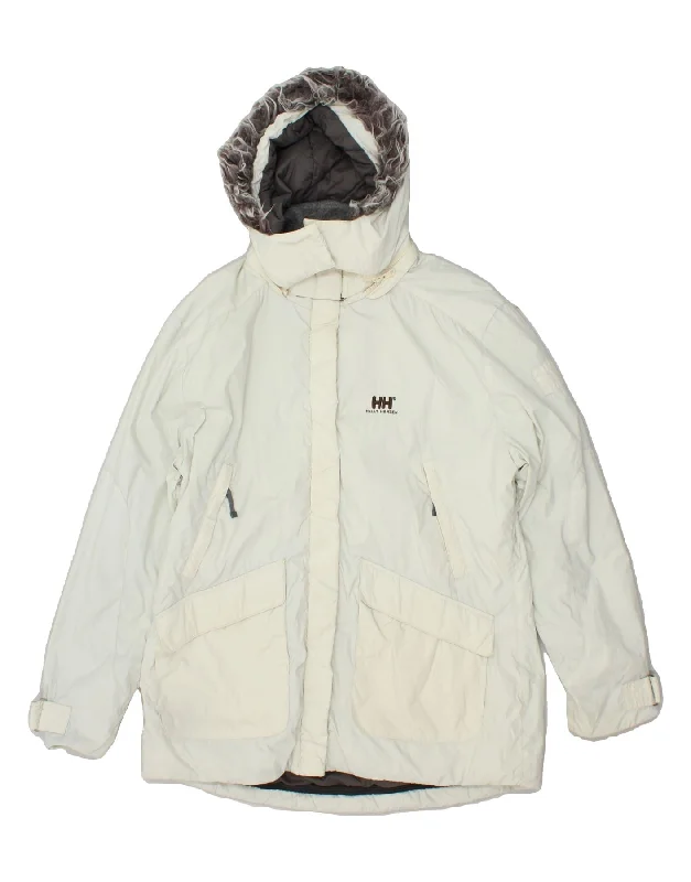 HELLY HANSEN Womens Hooded Padded Jacket UK 14 Medium Off White Nylon