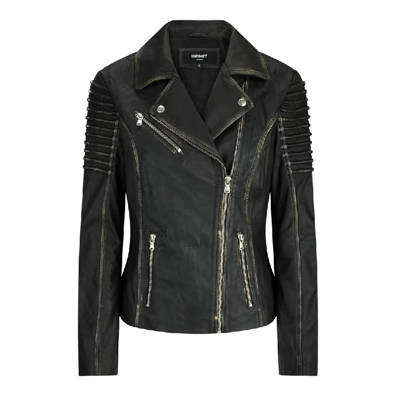 Women's Leather Black Gold Biker Jacket